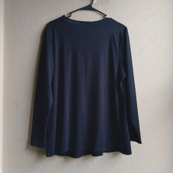 Fashion Bug Black Long Sleeve Top with Ruffle and Gem Detail - Picture 3 of 4